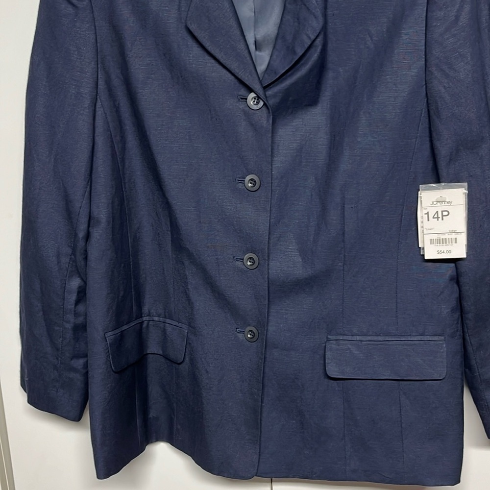 Worthington Petite Navy Linen Blend Blazer Jacket Size 14P - Picture 9 of 11